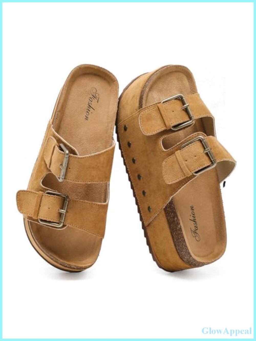 Women's Platform Slides Sandals with Arch Support Cork Footbed Double Buckle
